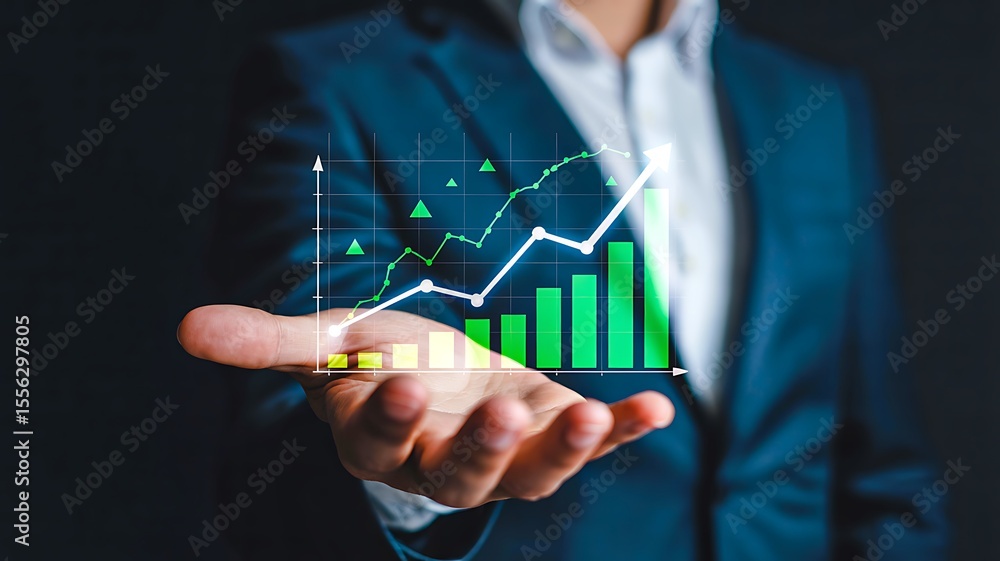 custom made wallpaper toronto digitalBusinessman holding digital growth chart with rising bar and line graph in palm
