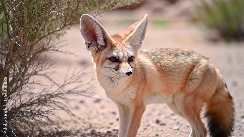 Fennec Fox Alert Desert Wildlife Portrait in Natural Habitat. Fennec Fox Alert Desert Wildlife Portrait in Natural Habitat.