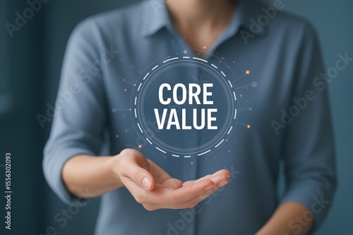 Businesswoman Presenting Core Values Ethics Mission Vision Strategy Goals Principles Integrity