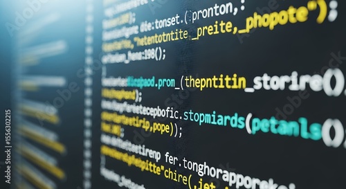 Closeup of Code on a Screen with Yellow and Teal Text
