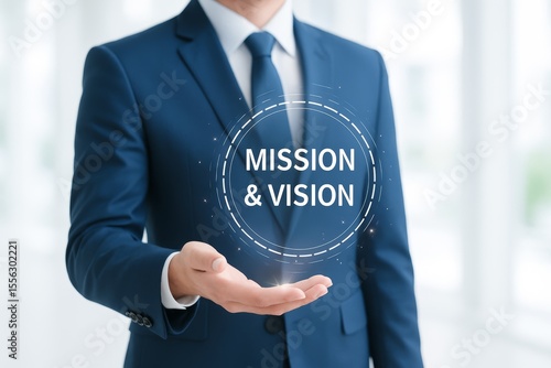 Businessman Holding Mission Vision Icon Corporate Goals Strategy