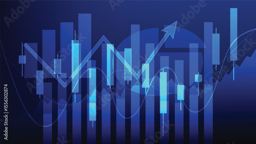 finance and business investment. stock market candlesticks chart with bar graph on blue background