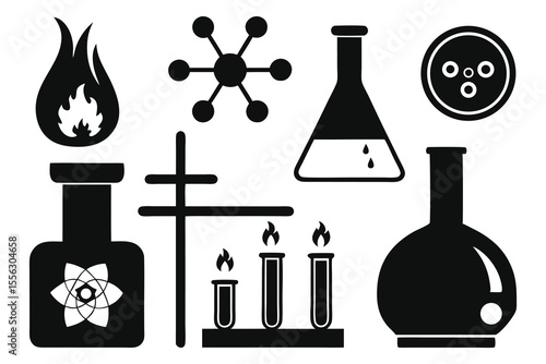 Black Silhouette Vector Set Chemistry Equipment Icons