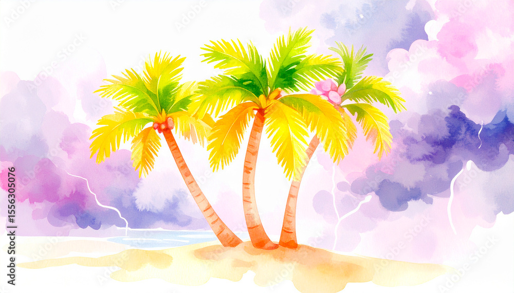 Fototapeta premium Colorful Tropical Palm Trees Blowing in a Storm 275