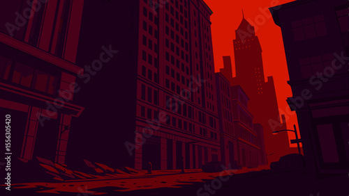 Crimson Dystopia: Cinematic Dark Urban Cityscape