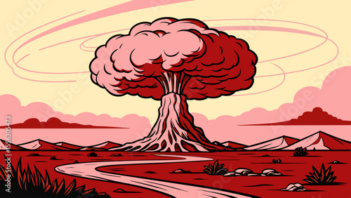 Nuclear Desert Explosion Illustration – Mushroom Cloud Artwork
