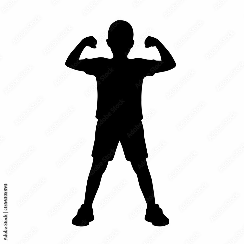 Ink silhouette of sporty boy. Black shadow abstract guy clip art. Child figure, isolated vector illustration Ink silhouette of sporty boy. Black shadow abstract guy clip art. Child figure, isolated vector illustration
