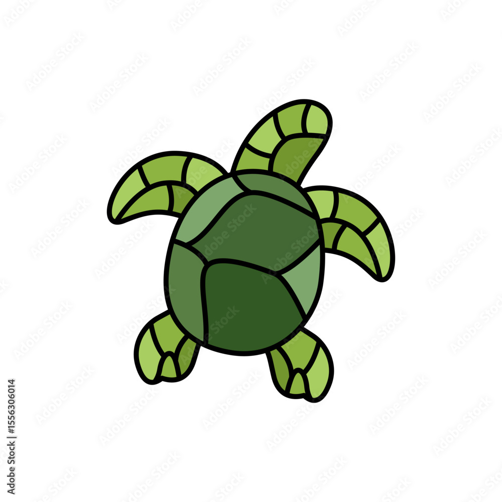 Fototapeta premium Cute Green Sea Turtle Cartoon Illustration.