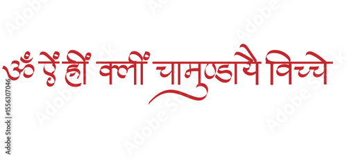 The Navarna Mantra calligraphy - Om Aim Hreem Kleem Chamundayai Viche," is a powerful mantra dedicated to Goddess Durga, representing her various forms and energies.