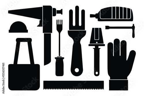 Black Silhouette Vector Bundle Six Woodwork Tools