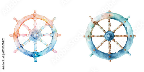 nautical wheel watercolor vector illustration