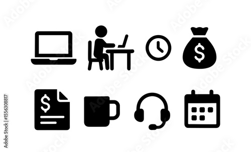 Freelancing icon set: tools and symbols for remote work and productivity