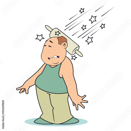 Man with dizziness and stars flying around head.