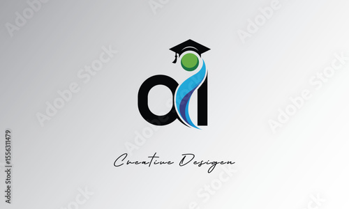 OI Creative Letter Logo with Graduation Cap and Abstract Human – Modern Education and Learning Symbol Design