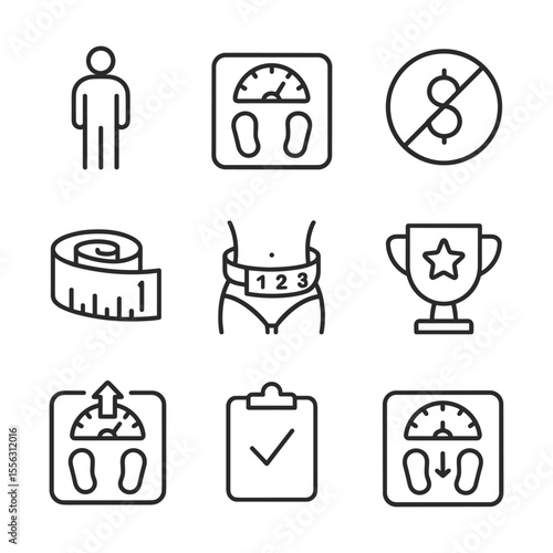 Weight tracker simple icons collection. Outline symbols. Line design