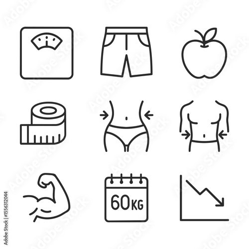 Simple weight tracking icons set. Outline symbols. Line design