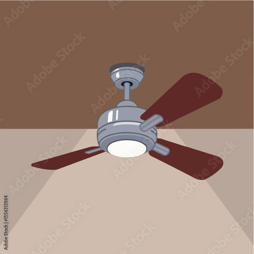 "Create a flat-style vector illustration of a ceiling fan in a cartoon style. Use brown or metallic tones with simple blades and subtle motion effects."

