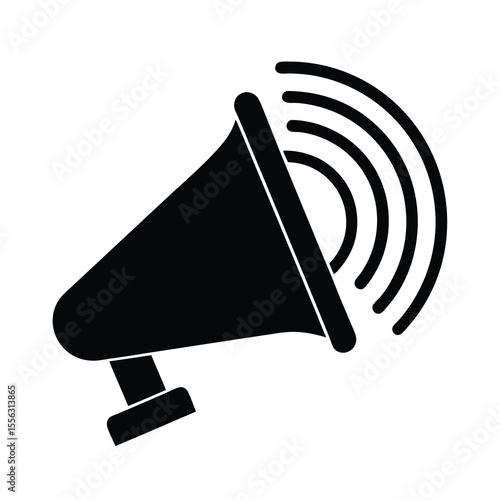Black Megaphone Icon with Sound Waves Solid black