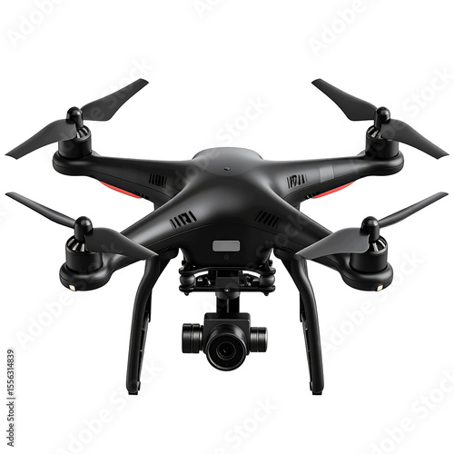 3D black drone icon isolated on transparent background. PNG
