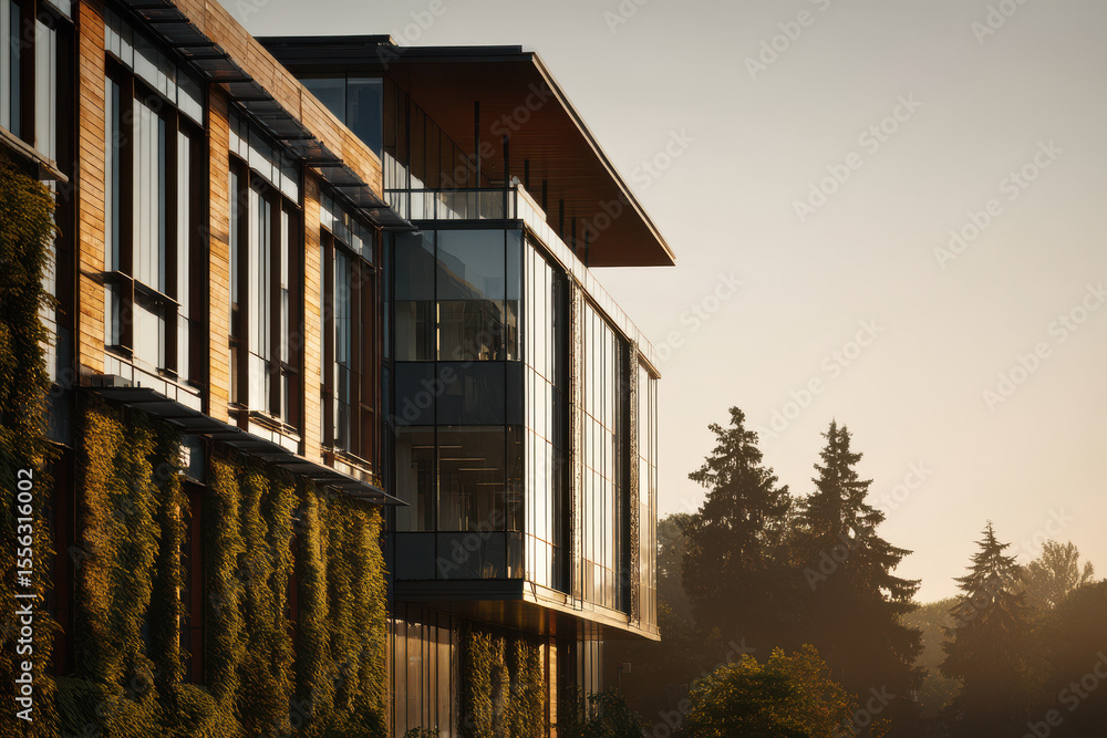 Fototapeta premium modern architectural facade emphasizing ecological technologies and sustainable materials