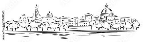 rome cityscape with tiber river hand drawn vector