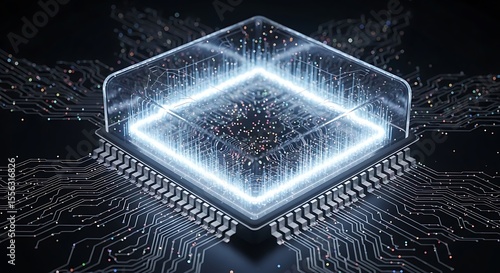 Futuristic Microchip Design with Glowing Elements, AI Technology Concept Visual with Interconnected Circuit Board Lines