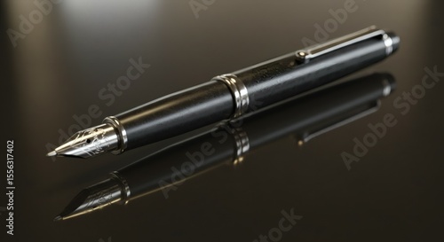 Wallpaper Mural Black Fountain Pen with Silver Accents on Reflective Surface for Writing and Office Use Torontodigital.ca