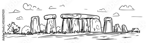 stonehenge ancient monument in england vector line sketch