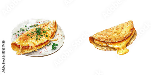 omelette with cheese watercolor vector illustration