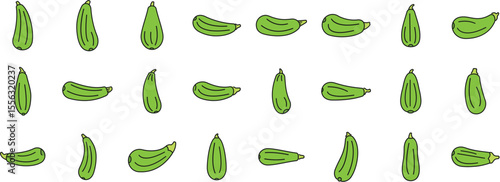 Seamless pattern with courgettes isolated on white background, simple cartoon drawing of marrow for design of vegetarian menu, wrapping paper or textile