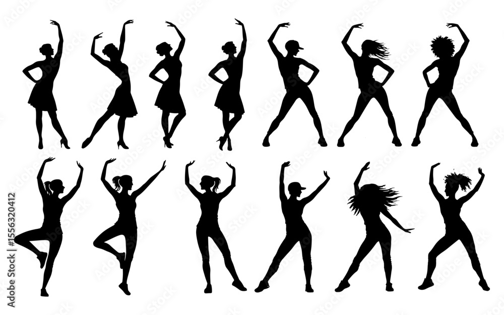 Fototapeta premium Silhouette of dancing women in various poses