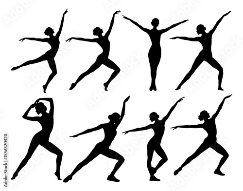Silhouette of dancers in various poses artwork