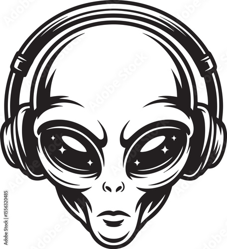 Alien DJ Mascot with Headphones Vector Illustration for Music or Sci-Fi Logo