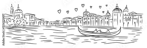 gondola ride in romantic venetian canal with hearts