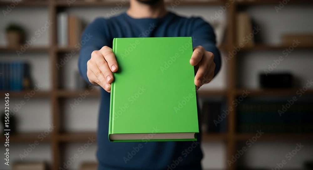 Man Offering a Green Hardcover Book Perfect for Book Covers, Mockups & Designs Man Offering a Green Hardcover Book Perfect for Book Covers, Mockups & Designs