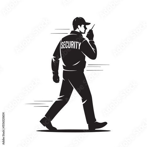 Walking Security Guard on Patrol Vector Illustration