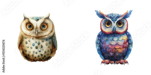 owl watercolor vector illustration