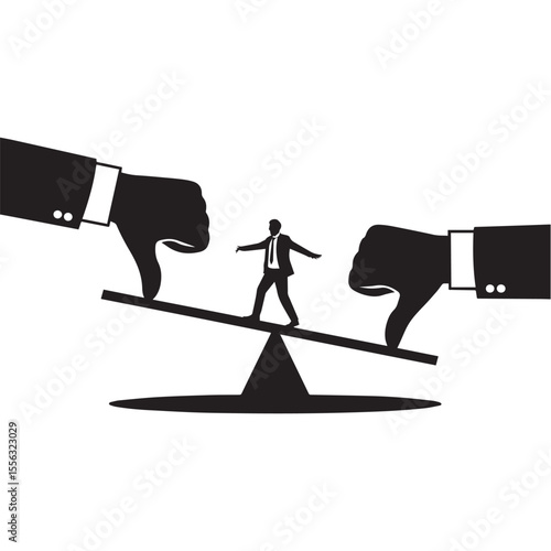Businessman Balancing on a Seesaw, Symbolizing Business Pressure, Risk, and Instability