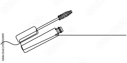 Mascara continuous one line art drawing, Vector abstract continuous one single simple line drawing icon of brush for applying mascara cosmetology in silhouette sketch white background, sketch style. 