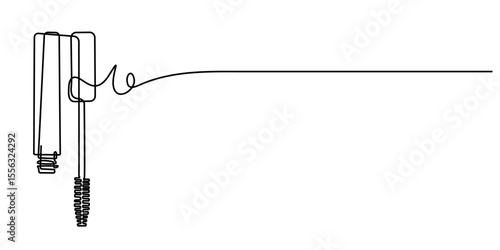 Mascara continuous one line art drawing, Vector abstract continuous one single simple line drawing icon of brush for applying mascara cosmetology in silhouette sketch white background, sketch style. 