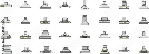 Various kitchen extractor fan icons illustrating diverse styles and designs for efficient ventilation