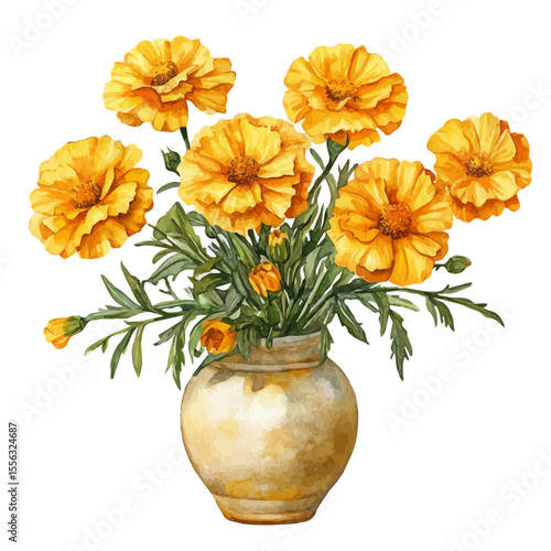 Wallpaper Mural A Desert Marigold In A Vase, watercolor painting vector, isolated on a white background. Torontodigital.ca