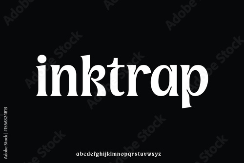 Trendy ink trap retro style serif alphabet display font vector illustration