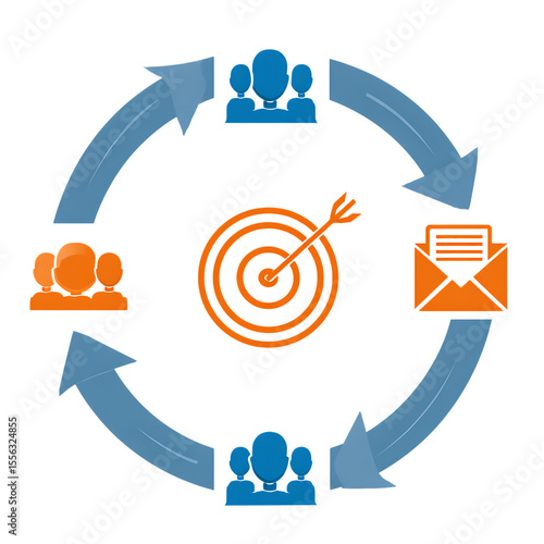 Business process cycle with teamwork and goal achievement isolated on transparent background