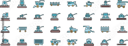 Various agricultural machines working on fields, ensuring a rich harvest through efficient cultivation and harvesting processes