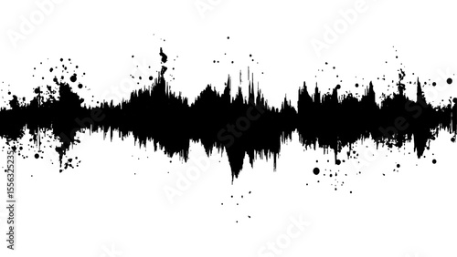 Vector brush grunge texture. Soundwave with ink splatter effect, black and white. Sound wave with ink splatter effect, Black and white, isolated on white background. 