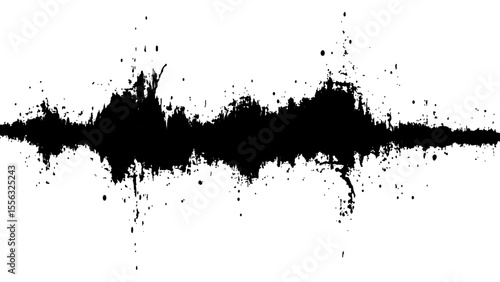 Vector brush grunge texture. Soundwave with ink splatter effect, black and white. Sound wave with ink splatter effect, Black and white, isolated on white background. 