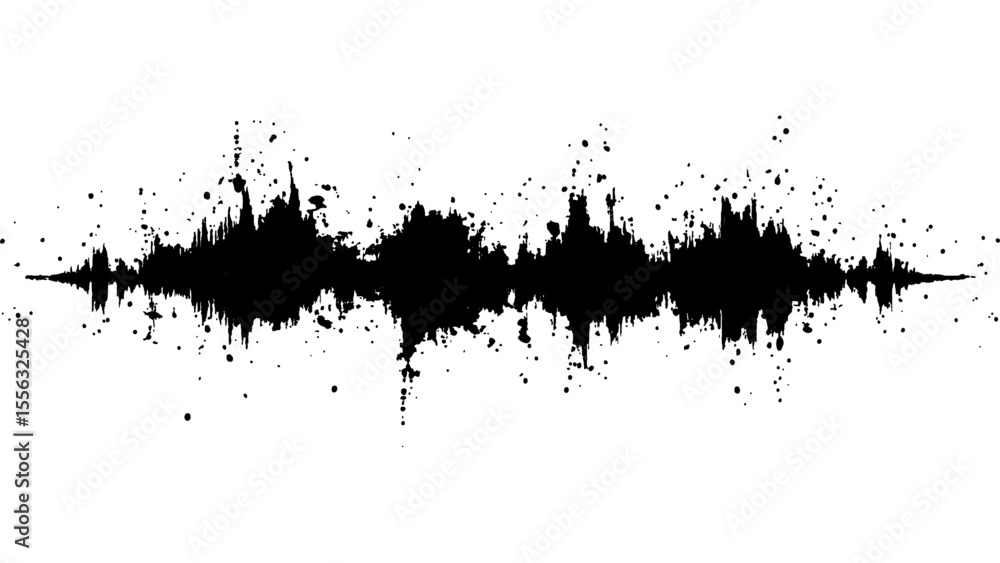 Fototapeta premium Vector brush grunge texture. Soundwave with ink splatter effect, black and white. Sound wave with ink splatter effect, Black and white, isolated on white background. 