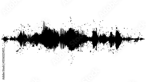 Vector brush grunge texture. Soundwave with ink splatter effect, black and white. Sound wave with ink splatter effect, Black and white, isolated on white background. 