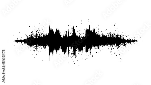 Vector brush grunge texture. Soundwave with ink splatter effect, black and white. Sound wave with ink splatter effect, Black and white, isolated on white background. 